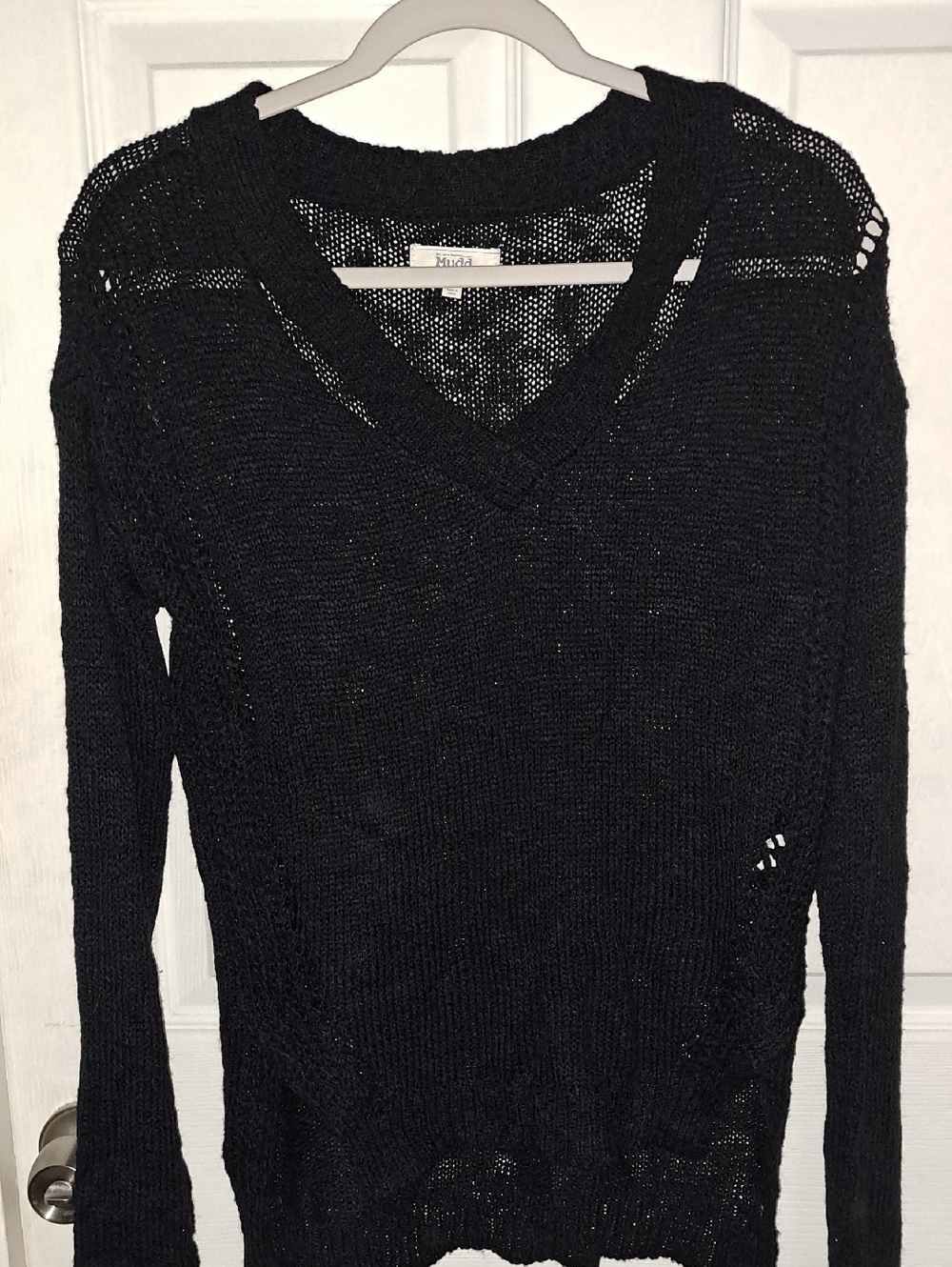 Mudd Black Open-Knit V-Neck Sweater